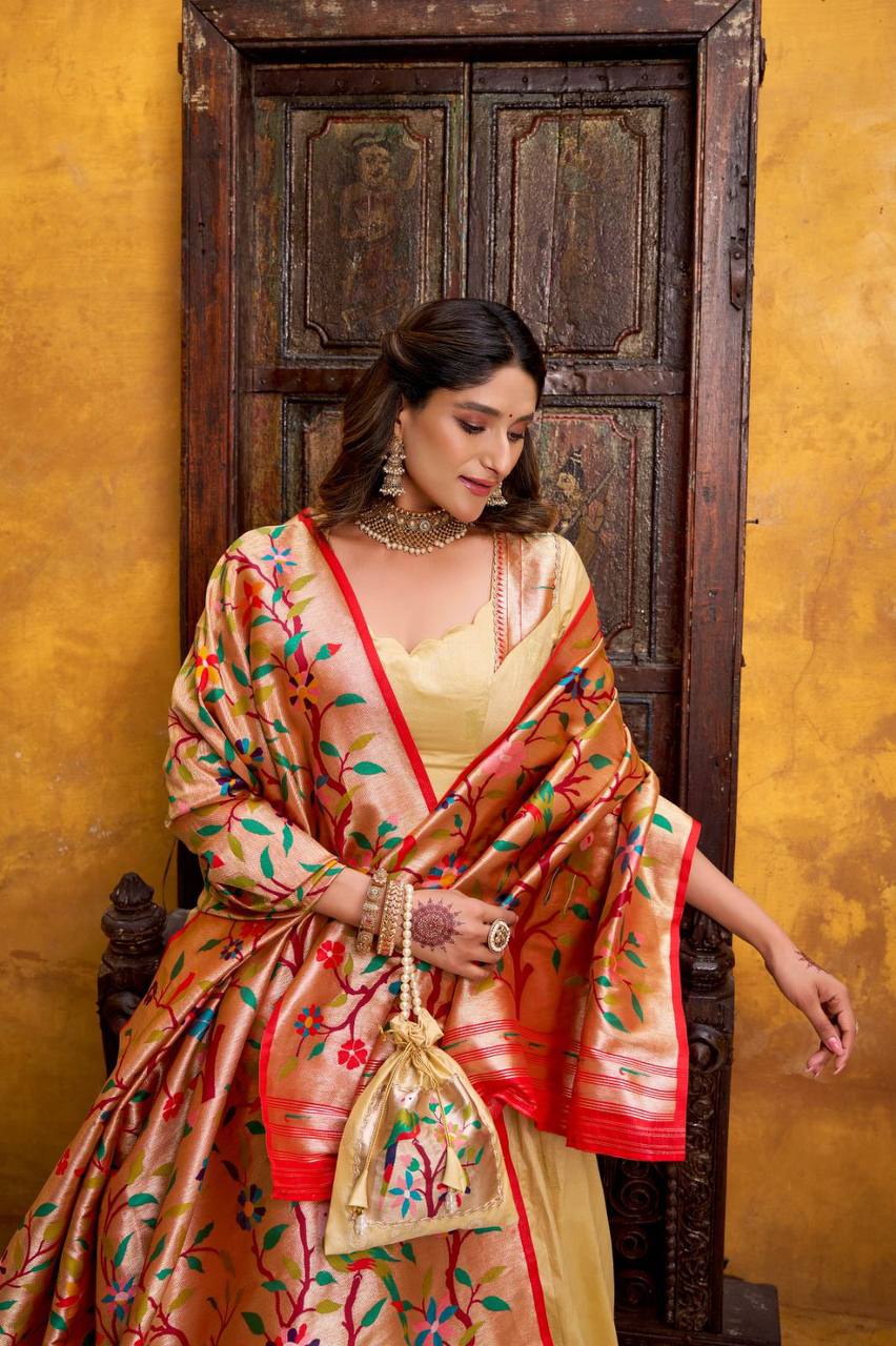 Silk Paithani Lehenga Choli – Zari Weaving with Lace Border, Jacquard Dupatta & Batwa