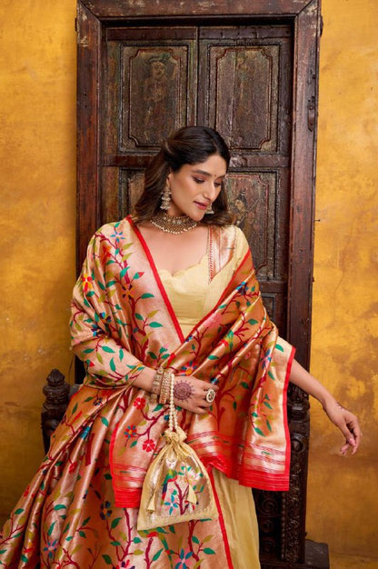 Silk Paithani Lehenga Choli – Zari Weaving with Lace Border, Jacquard Dupatta