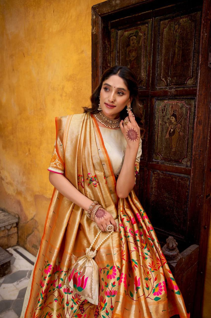 Silk Paithani Lehenga Choli – Zari Weaving with Lace Border, Jacquard Dupatta
