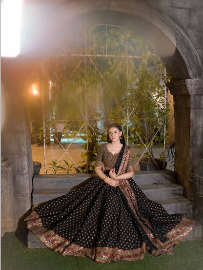 Black Poly Silk Lehenga Choli – Zari, Thread, Sequins & Dori Work with Net Dupatta