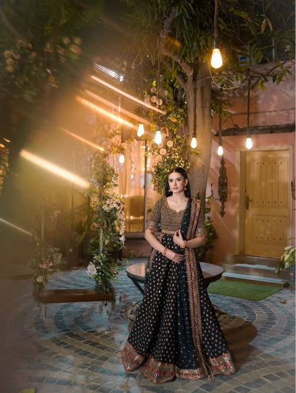 Black Poly Silk Lehenga Choli – Zari, Thread, Sequins & Dori Work with Net Dupatta