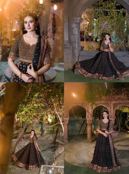 Black Poly Silk Lehenga Choli – Zari, Thread, Sequins & Dori Work with Net Dupatta