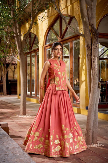 Pure Shimmer Co‑Ord Set – Thread Embroidery with Foil Work Lehenga, Blouse