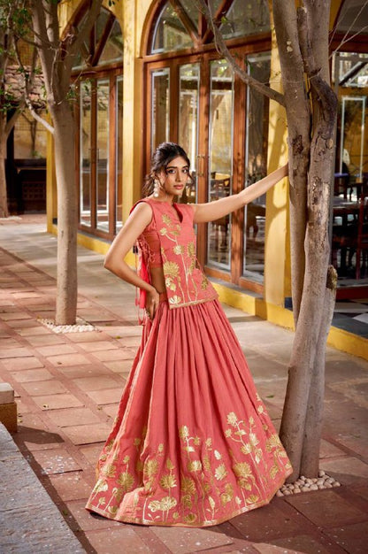 Pure Shimmer Co‑Ord Set – Thread Embroidery with Foil Work Lehenga, Blouse