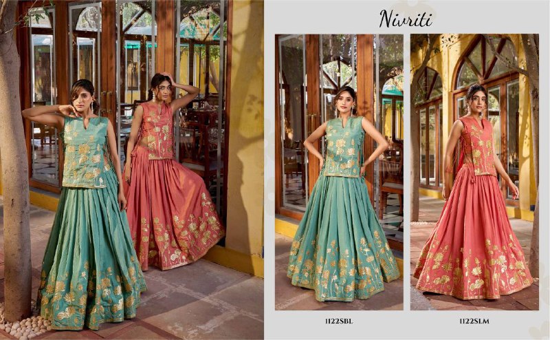 Pure Shimmer Co‑Ord Set – Thread Embroidery with Foil Work Lehenga, Blouse