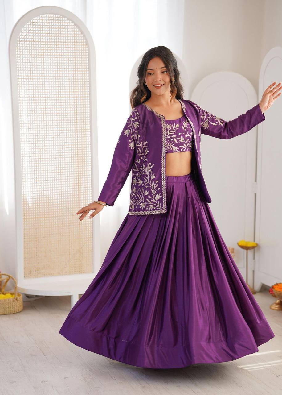 Havy Chinon Silk Lehenga Choli with Koti – Thread &amp; Sequin Embroidery Work