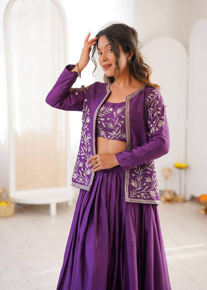 Havy Chinon Silk Lehenga Choli with Koti – Thread &amp; Sequin Embroidery Work