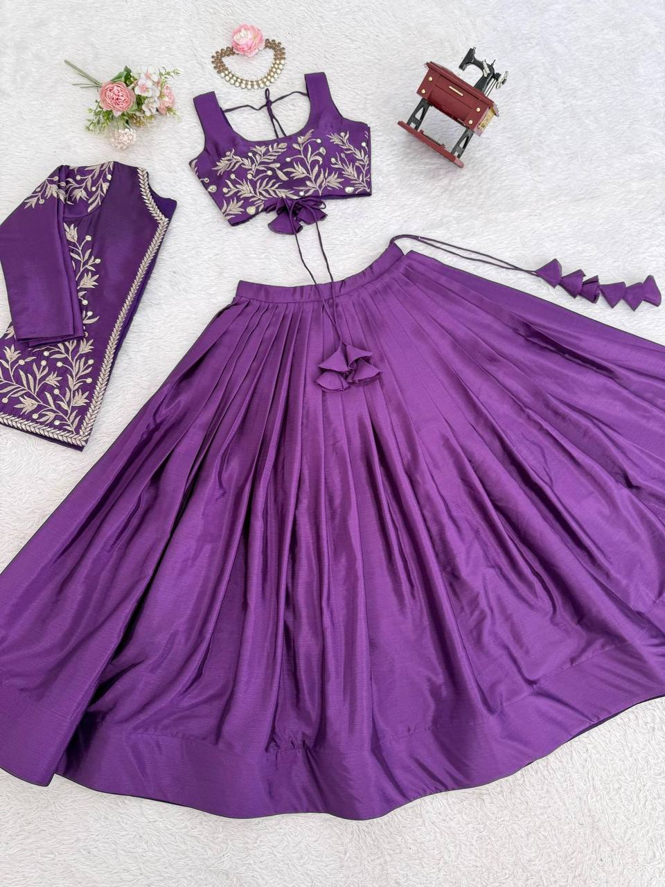 Havy Chinon Silk Lehenga Choli with Koti – Thread &amp; Sequin Embroidery Work