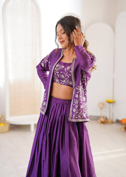 Havy Chinon Silk Lehenga Choli with Koti – Thread &amp; Sequin Embroidery Work