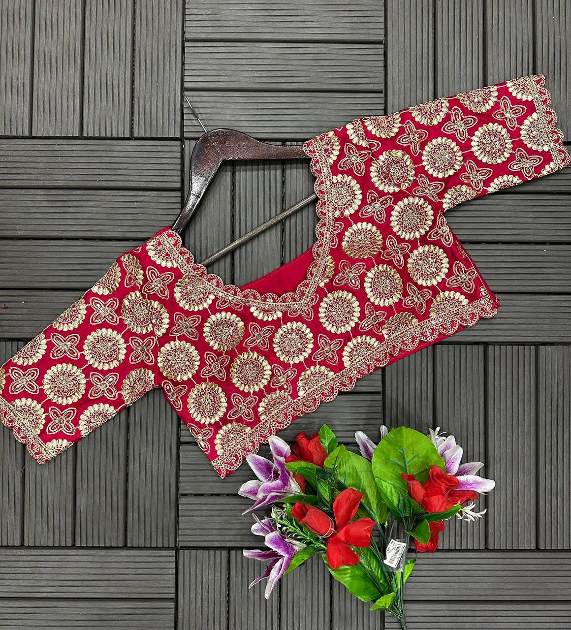 Chinone Silk Lehenga Choli – Golden Ribbon Work with Banglori Blouse & Maslin Silk