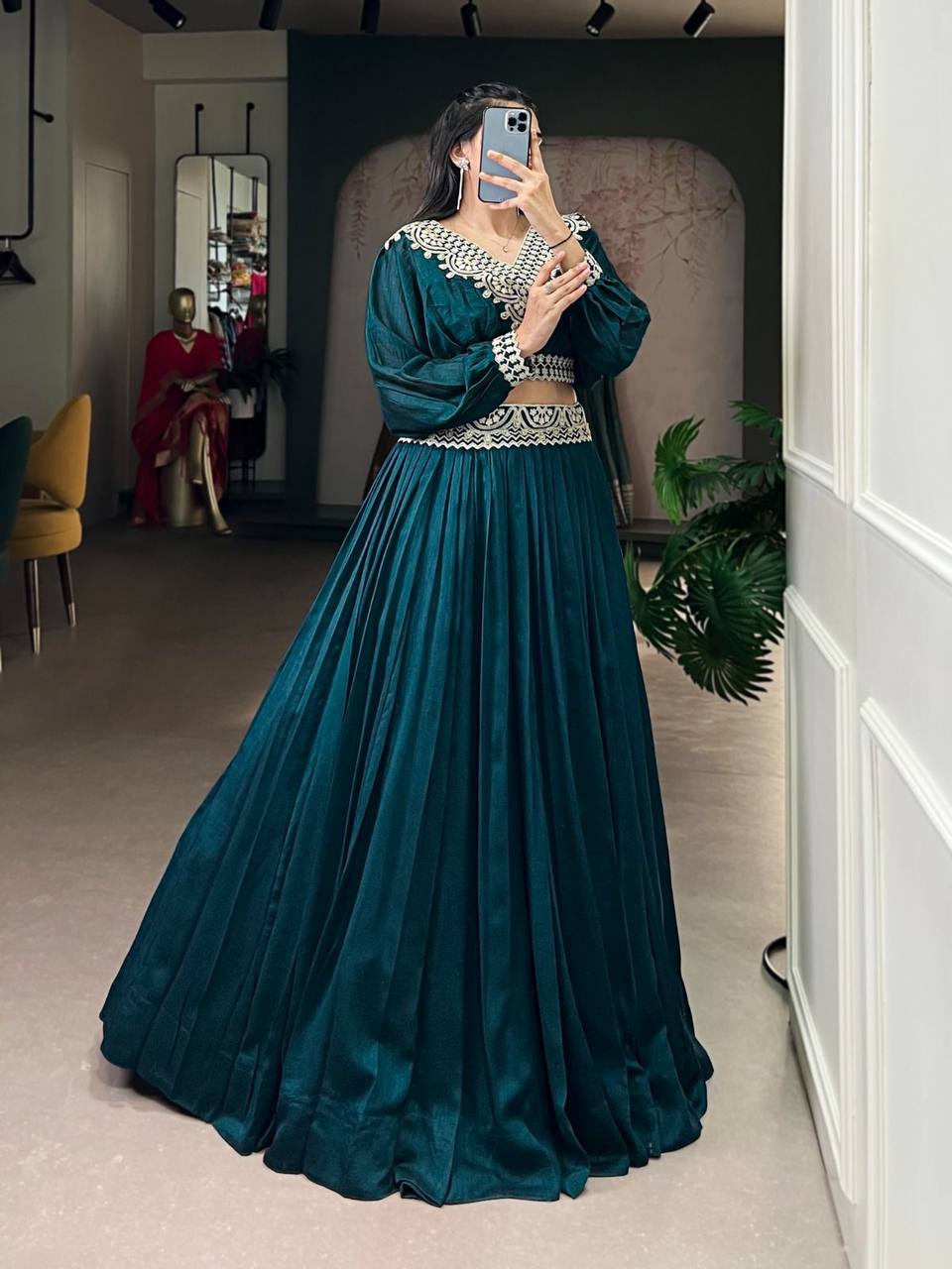 Vichitra Silk Co‑Ord Set Lehenga – Thread Embroidery Work with Dual Blouse Design