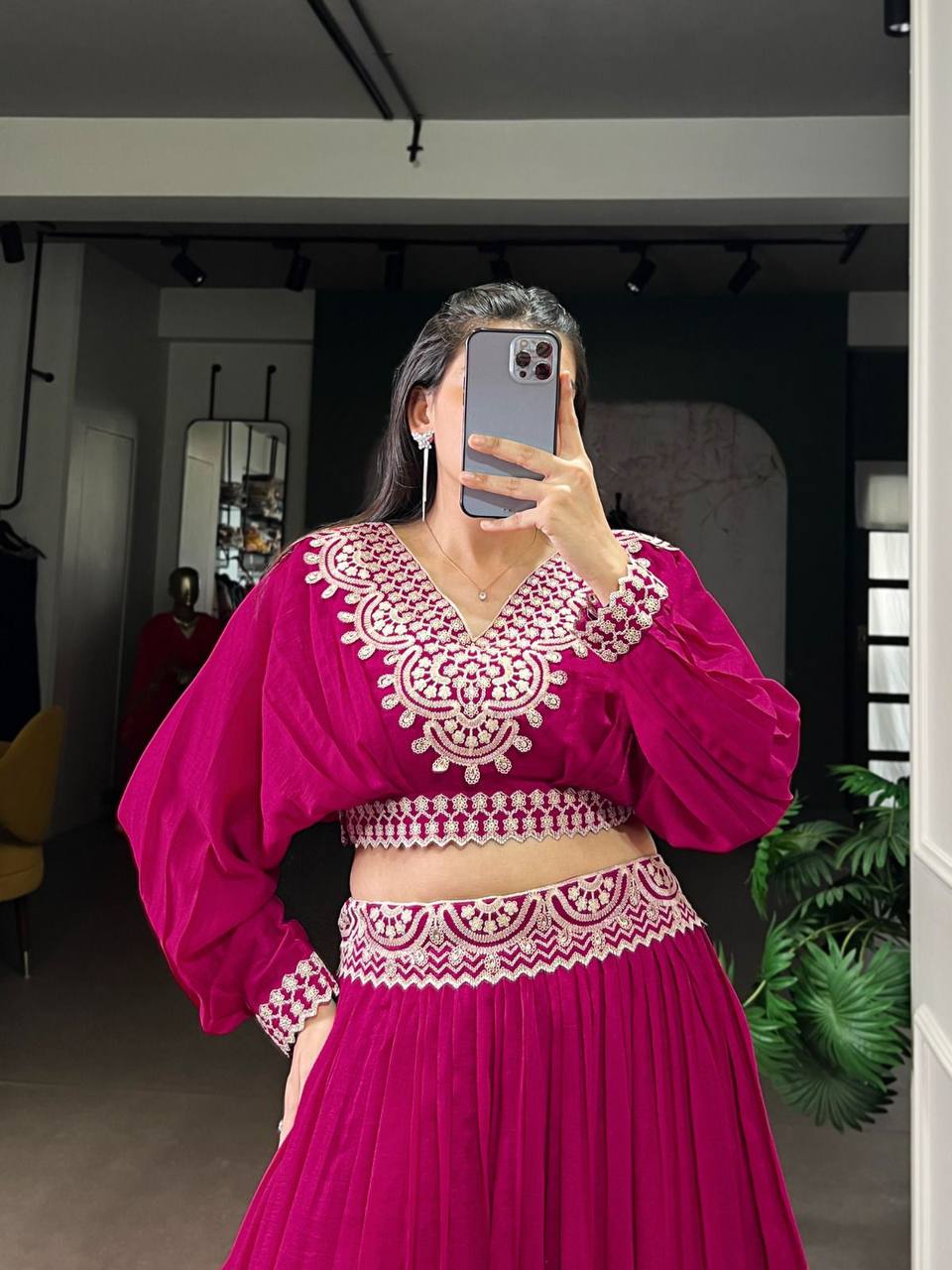 Vichitra Silk Co‑Ord Set Lehenga – Thread Embroidery Work with Dual Blouse Design