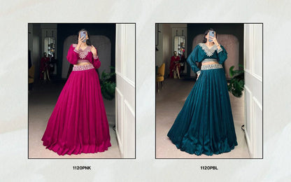 Vichitra Silk Co‑Ord Set Lehenga – Thread Embroidery Work with Dual Blouse Design