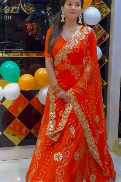 Georgette Digital Print Lehenga Choli Set With Embroidery Gotta Patti Work