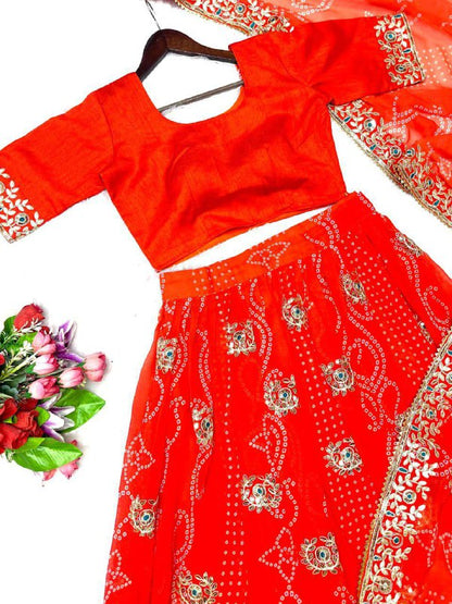 Georgette Digital Print Lehenga Choli Set With Embroidery Gotta Patti Work