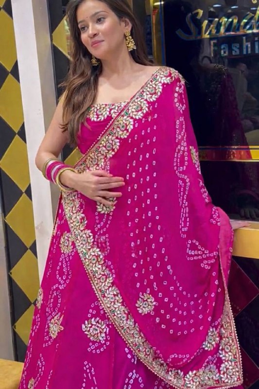 Georgette Digital Print Lehenga Choli Set With Embroidery Gotta Patti Work