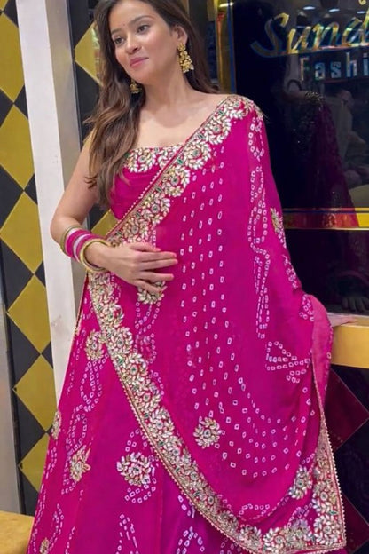 Georgette Digital Print Lehenga Choli Set With Embroidery Gotta Patti Work