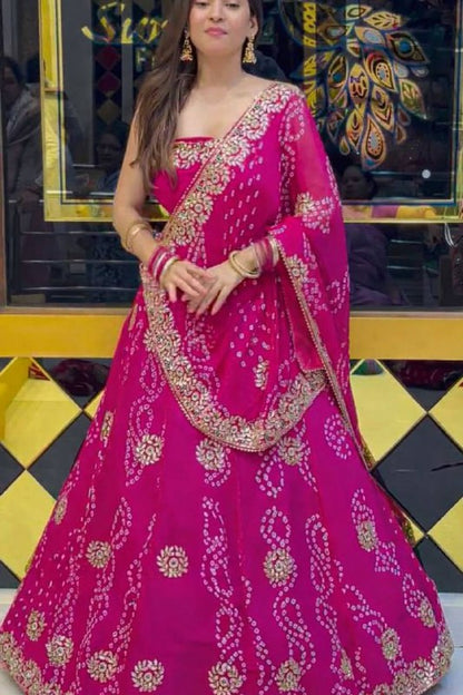 Georgette Digital Print Lehenga Choli Set With Embroidery Gotta Patti Work