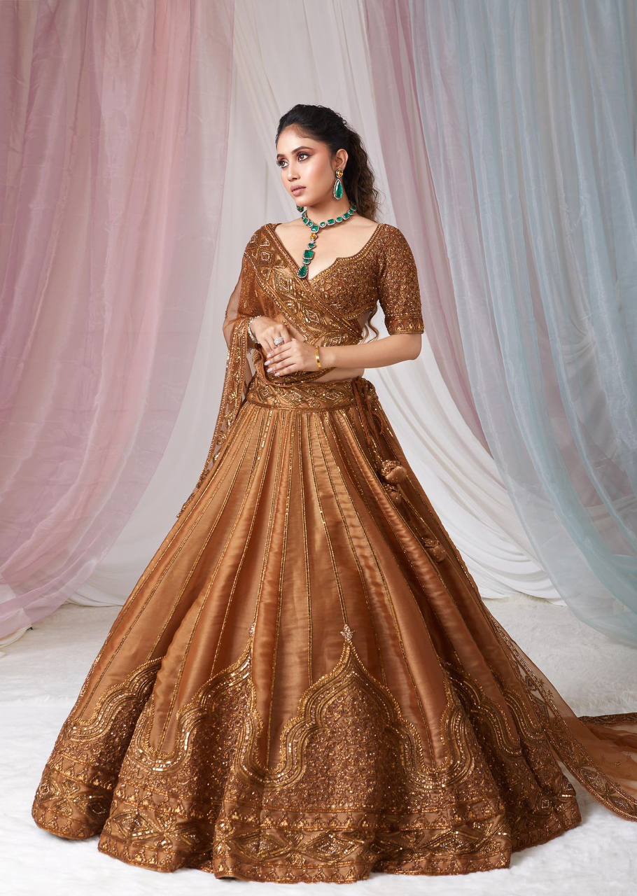 Premium Satin Silk Lehenga Choli Dupatta Set – Sequins & Dori Embroidery