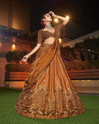Premium Satin Silk Lehenga Choli Dupatta Set – Sequins & Dori Embroidery