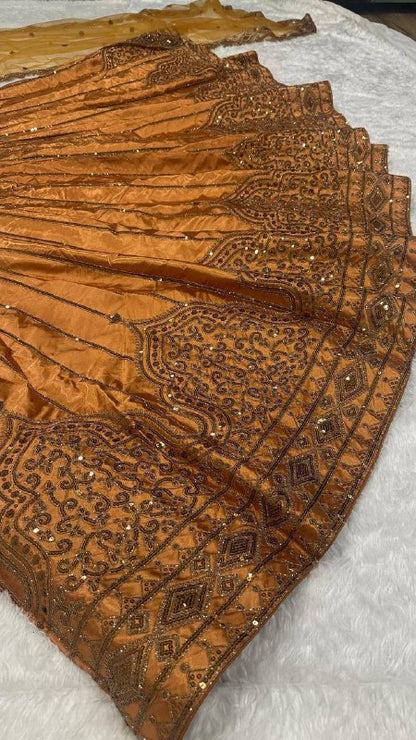 Premium Satin Silk Lehenga Choli Dupatta Set – Sequins & Dori Embroidery