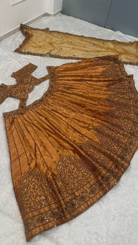 Premium Satin Silk Lehenga Choli Dupatta Set – Sequins & Dori Embroidery