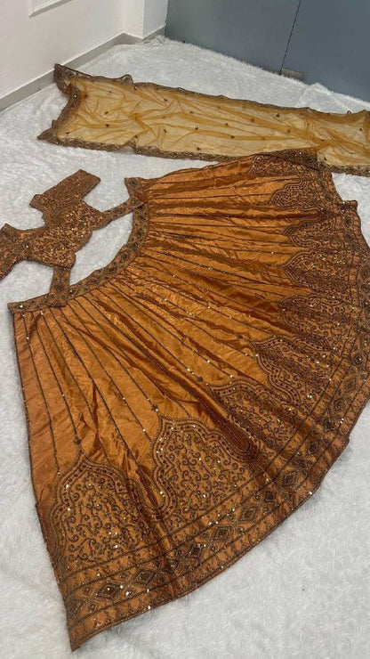 Premium Satin Silk Lehenga Choli Dupatta Set – Sequins & Dori Embroidery