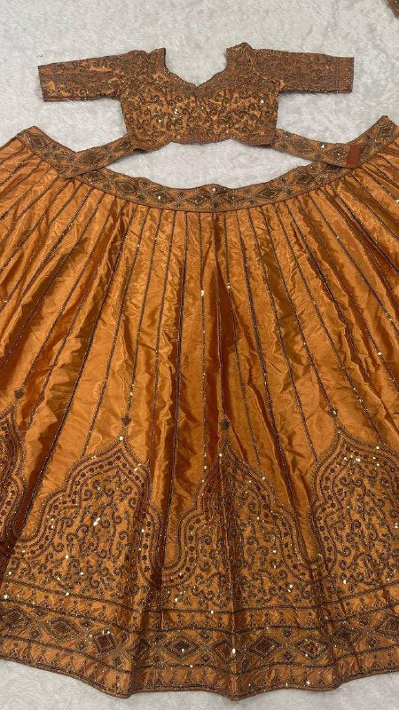 Premium Satin Silk Lehenga Choli Dupatta Set – Sequins & Dori Embroidery