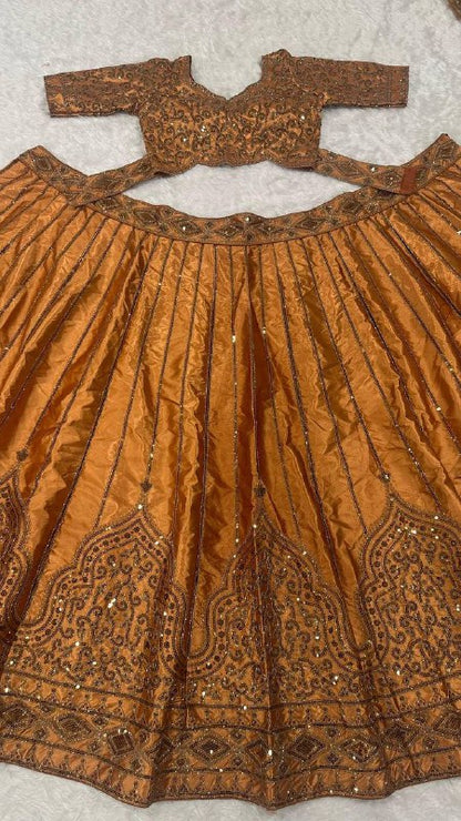 Premium Satin Silk Lehenga Choli Dupatta Set – Sequins & Dori Embroidery