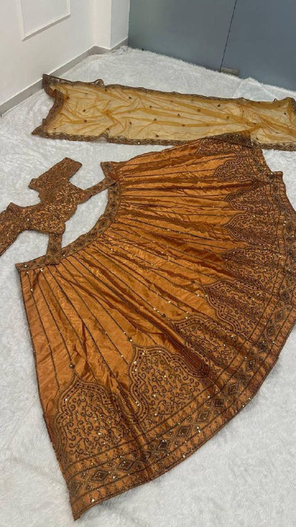 Premium Satin Silk Lehenga Choli Dupatta Set – Sequins & Dori Embroidery