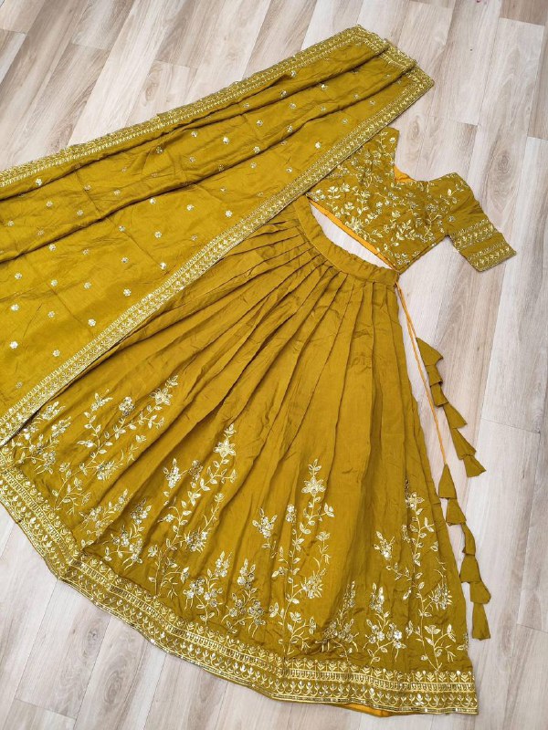 NC Vichitra Silk Lehenga Choli Dupatta Set – Heavy Sequins &amp; Zari Embroidery