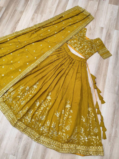 NC Vichitra Silk Lehenga Choli Dupatta Set – Heavy Sequins &amp; Zari Embroidery