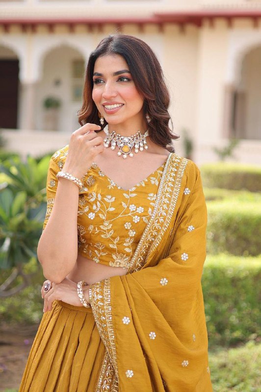 NC Vichitra Silk Lehenga Choli Dupatta Set – Heavy Sequins &amp; Zari Embroidery