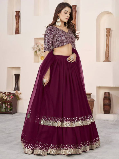 Sequin Designer Lehenga Set – Georgette Lehenga with Silver Sequin Border