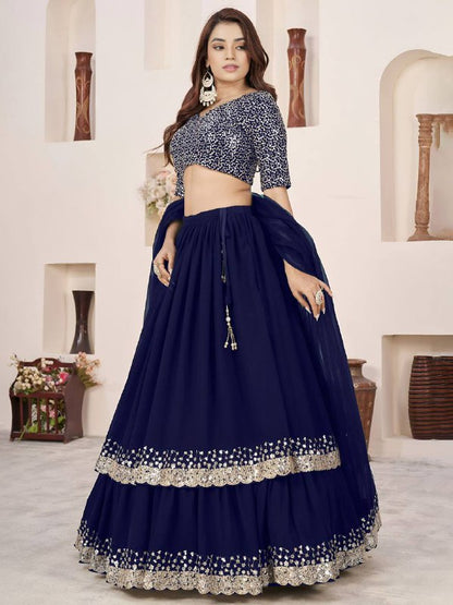 Sequin Designer Lehenga Set – Georgette Lehenga with Silver Sequin Border