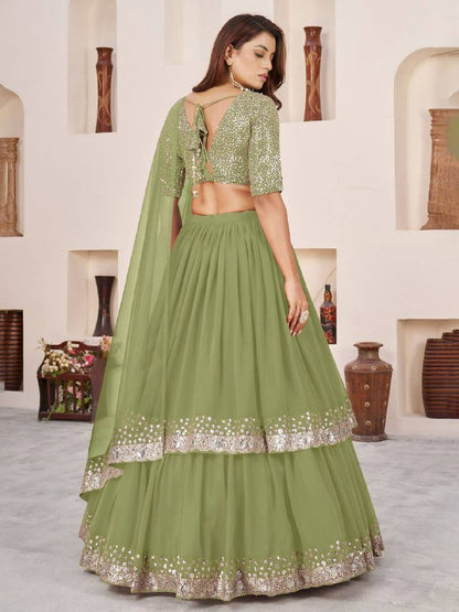 Sequin Designer Lehenga Set – Georgette Lehenga with Silver Sequin Border