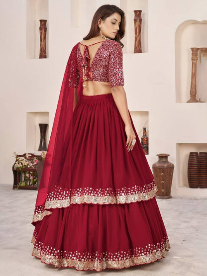 Sequin Designer Lehenga Set – Georgette Lehenga with Silver Sequin Border