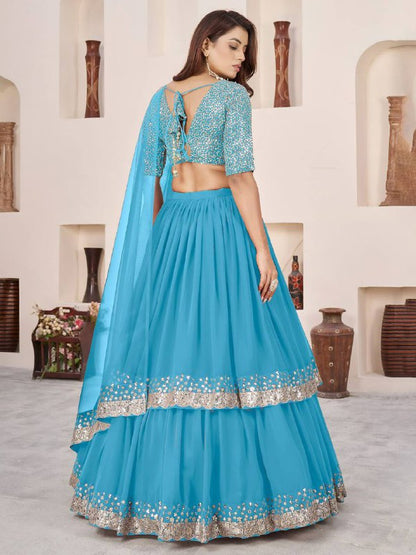 Sequin Designer Lehenga Set – Georgette Lehenga with Silver Sequin Border
