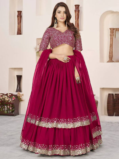 Sequin Designer Lehenga Set – Georgette Lehenga with Silver Sequin Border