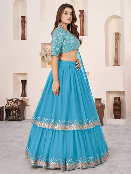 Sequin Designer Lehenga Set – Georgette Lehenga with Silver Sequin Border