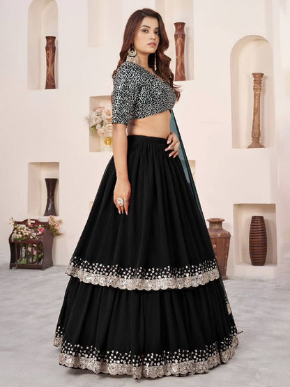 Sequin Designer Lehenga Set – Georgette Lehenga with Silver Sequin Border