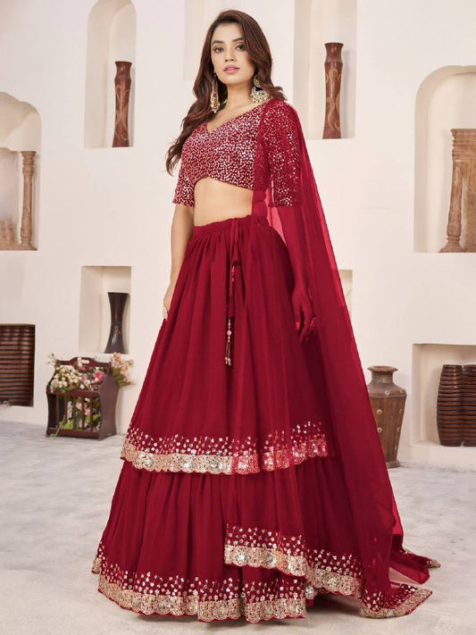 Sequin Designer Lehenga Set – Georgette Lehenga with Silver Sequin Border