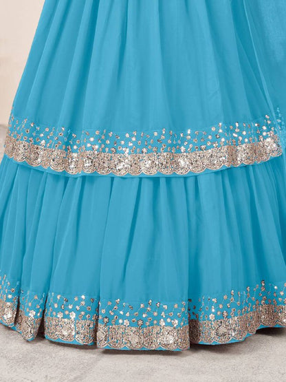 Sequin Designer Lehenga Set – Georgette Lehenga with Silver Sequin Border