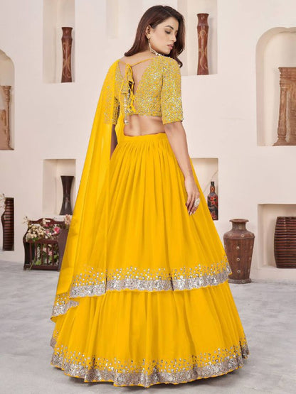 Sequin Designer Lehenga Set – Georgette Lehenga with Silver Sequin Border