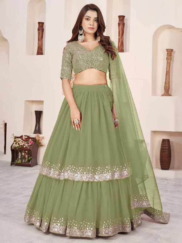 Sequin Designer Lehenga Set – Georgette Lehenga with Silver Sequin Border