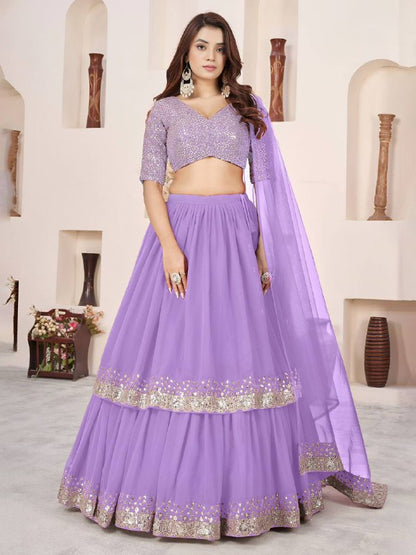 Sequin Designer Lehenga Set – Georgette Lehenga with Silver Sequin Border