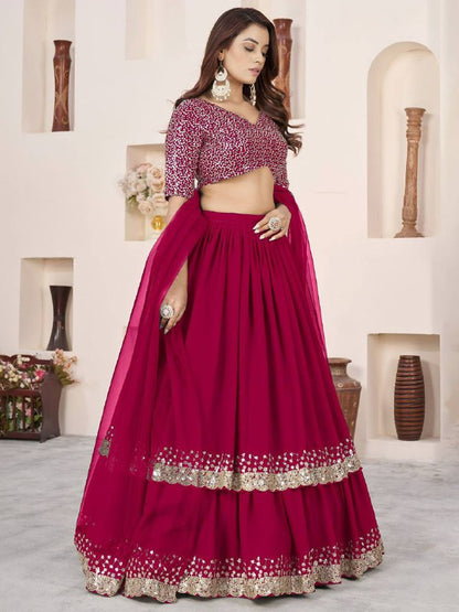 Sequin Designer Lehenga Set – Georgette Lehenga with Silver Sequin Border