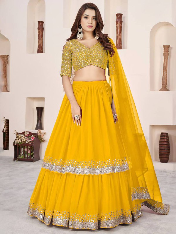 Sequin Designer Lehenga Set – Georgette Lehenga with Silver Sequin Border