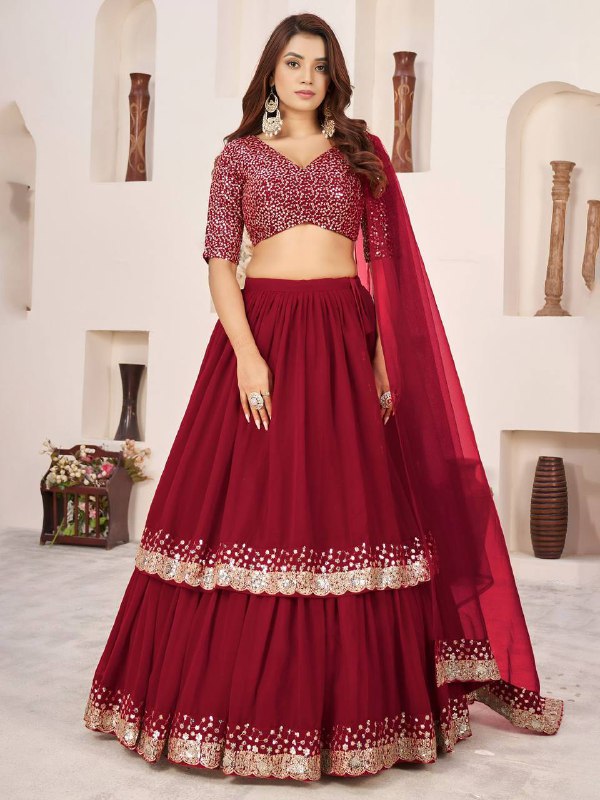 Sequin Designer Lehenga Set – Georgette Lehenga with Silver Sequin Border