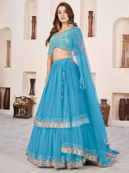 Sequin Designer Lehenga Set – Georgette Lehenga with Silver Sequin Border